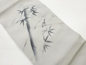 作家物　塩瀬手描き竹に鳥模様名古屋帯